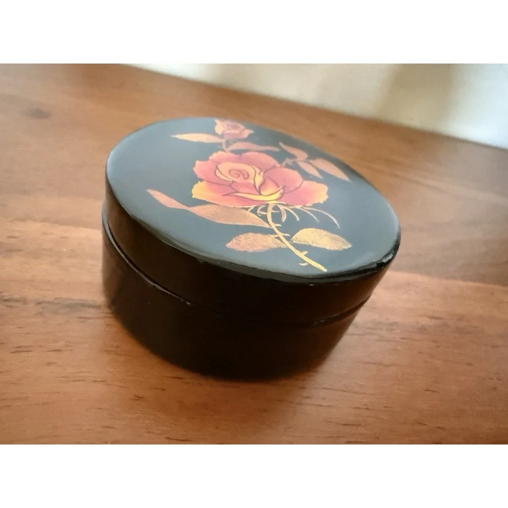 Lot Of 3 Trinket Boxes Art Deco Octagonal Flower , Rises Laquered & HeartJewelry